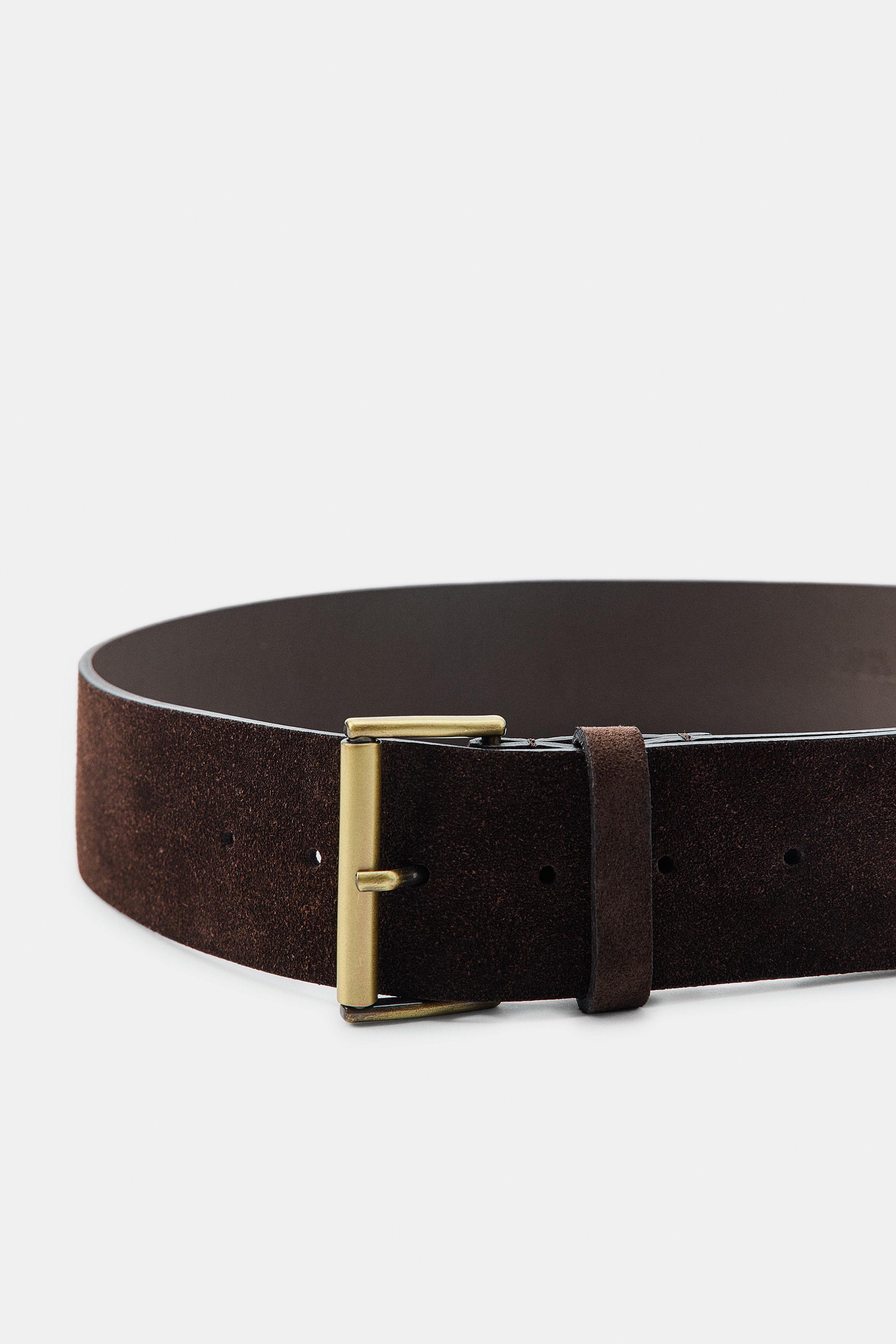 100% SUEDE LEATHER BELT WITH RECTANGULAR BUCKLE